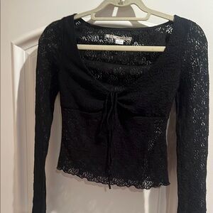 Urban Outfitters - Kimchi Blue Black Tie Front Fitted Lace Blouse
